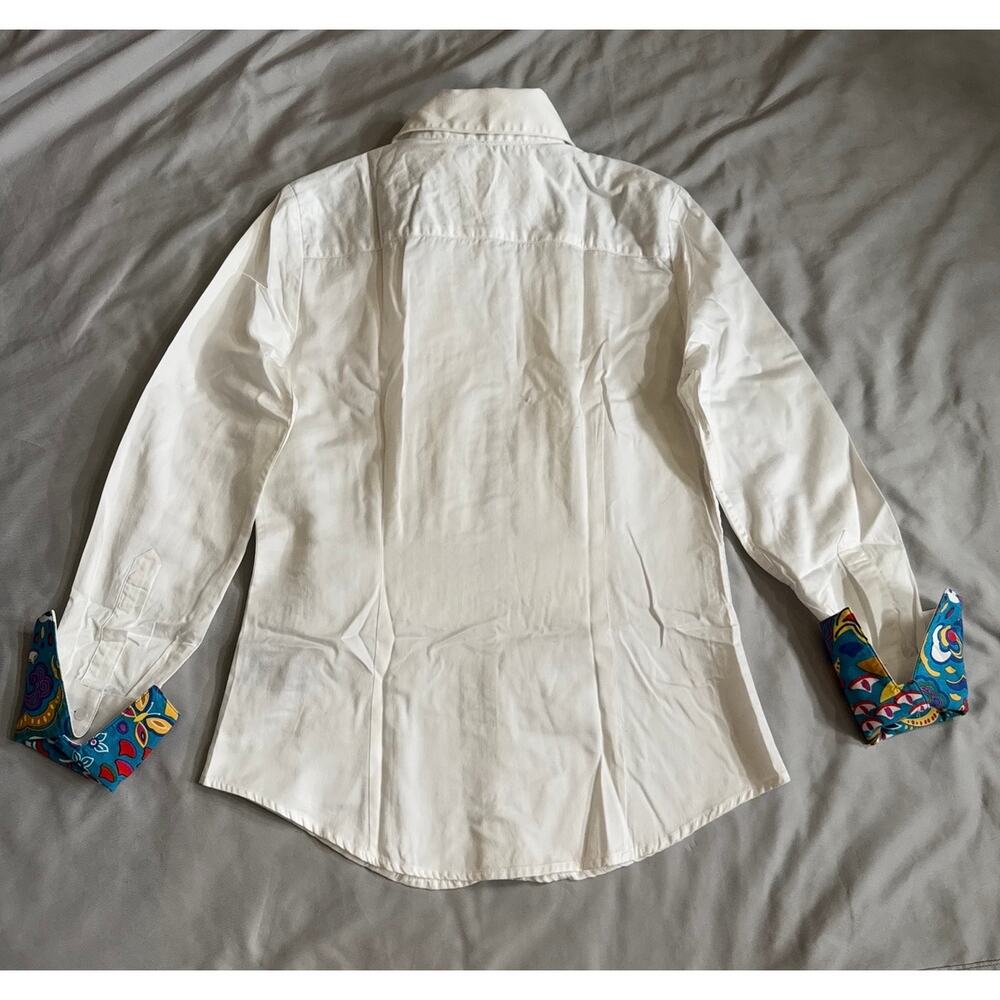 Robert Graham White Ruffle Shirt Women's XS Colorful Cuff Button Down - Picture 3 of 13